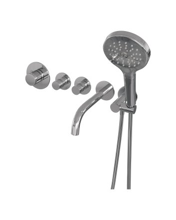 BRAUER Chrome Edition thermostatische inbouw badkraan SET 02 met uitloop en 3-standen handdouche en doucheslang en wandaansluitbocht chroom