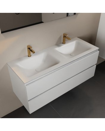 Mondiaz Aivy 120cm badmeubel Talc, wastafel Talc solid surface dubbel 2 kraangaten