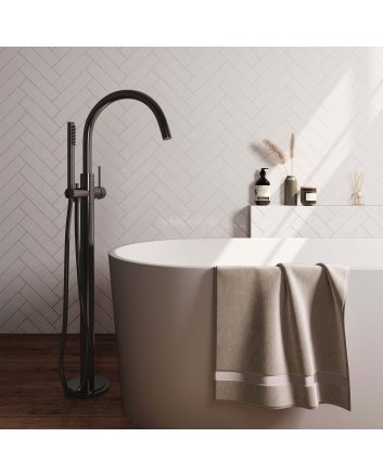 BRAUER Gunmetal Carving vrijstaande badmengkraan SET 01 met staaf handdouche en doucheslang gunmetal geborsteld PVD