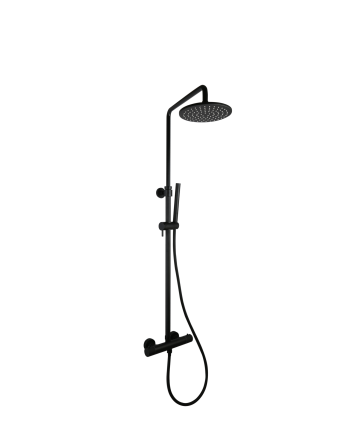 Sani DeLuxe Doucheset opbouw thermostatisch (in hoogte verstelbaar) rond Mat Zwart met geribbeld knop douchekop 30 cm
