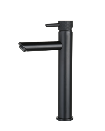Sani DeLuxe Wastafelmengkraan opbouw hoog rond Mat Zwart met geribbeld knop