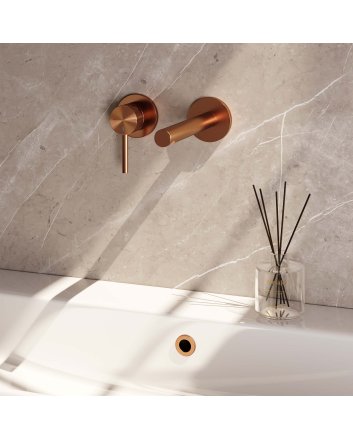 BRAUER Copper Carving inbouw wastafelmengkraan met rechte uitloop en rozetten model A2 koper geborsteld PVD