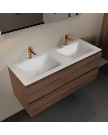 Mondiaz Aivy 120cm badmeubel Mocha, wastafel Talc solid surface dubbel 2 kraangaten