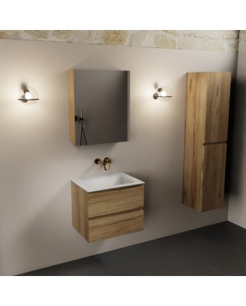 Mondiaz Aivy 60cm badmeubel Chai, wastafel Talc solid surface midden zonder kraangat met spiegelkast