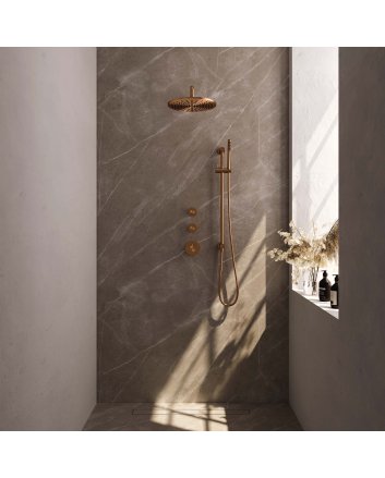 BRAUER Copper Edition thermostatische inbouw regendouche SET 16 met 30 cm douchekop en gebogen muurarm en staaf handdouche en doucheslang en geïntegreerde glijstang koper geborsteld PVD