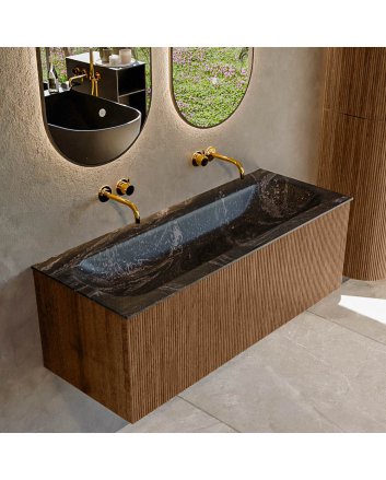 Mondiaz Kurve-Dlux 120cm badmeubel kleur Walnut met 1 lade en 0 deuren. Wastafel Big large Midden zonder kraangat Lava.