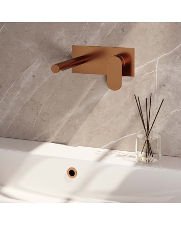 BRAUER Copper Edition inbouw wastafelmengkraan met rechte uitloop en afdekplaat model C1 koper geborsteld PVD
