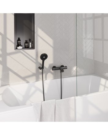 BRAUER Gunmetal Carving opbouw baddouche thermostaatkraan SET 04 met wandhouder en 3-standen handdouche en doucheslang gunmetal geborsteld PVD
