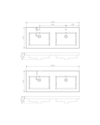 Sani DeLuxe Wastafel Trendline mineraalmarmer 120 dubbele wasbak, zonder kraangat