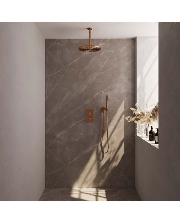 BRAUER Copper Edition thermostatische inbouw regendouche 3-weg omstelling SET 30 met 30 cm douchekop en plafondarm en staaf handdouche en doucheslang en wandaansluitbocht koper geborsteld PVD