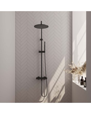BRAUER Black Edition opbouw thermostatische regendouche SET 03 met 30 cm douchekop en staaf handdouche en doucheslang mat zwart
