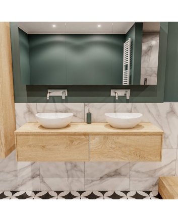 Mondiaz Lush 150 badmeubel washed oak 2 lades Barco dubbel geen kraangat