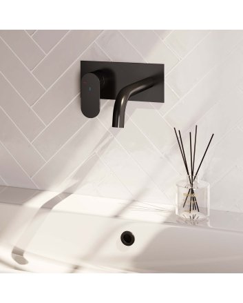 BRAUER Black Edition inbouw wastafelmengkraan met gebogen uitloop en afdekplaat model C2 mat zwart