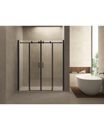 Slide nis schuifdeur dubbel 1800 x 2000 x 8 mm nano helder glas/mat zwart