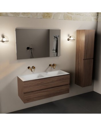 Mondiaz Aivy 120cm badmeubel Mocha, wastafel Talc solid surface dubbel zonder kraangat