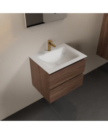 Mondiaz Aivy 60cm badmeubel Mocha, wastafel Talc solid surface midden 1 kraangat