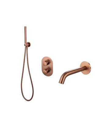 Sani DeLuxe Badset inbouw met box thermostaat, muurbevestiging / doucheslang, staafhanddouche rond Brons