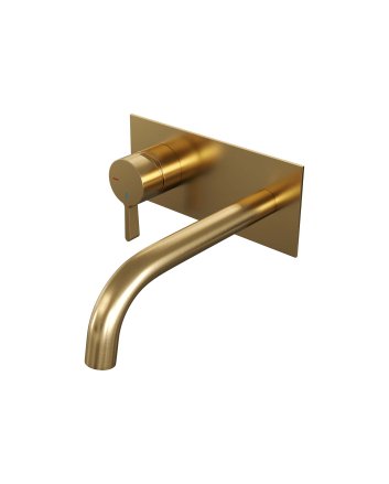 BRAUER Gold Edition inbouw wastafelmengkraan met gebogen uitloop en afdekplaat model E2 goud geborsteld PVD