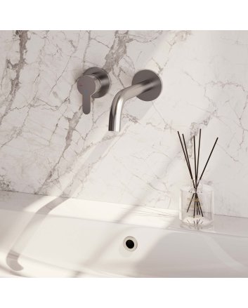 BRAUER Brushed Edition inbouw wastafelmengkraan met gebogen uitloop en rozetten model D2 RVS geborsteld PVD