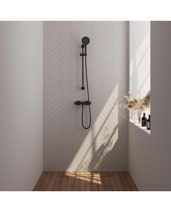 BRAUER Black Carving opbouw douche thermostaatkraan SET 02 met glijstang en 3-standen handdouche en doucheslang mat zwart