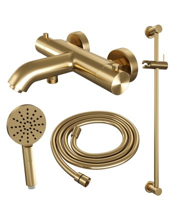 BRAUER Gold Edition opbouw baddouche thermostaatkraan SET 02 met glijstang en 3-standen handdouche en doucheslang goud geborsteld PVD