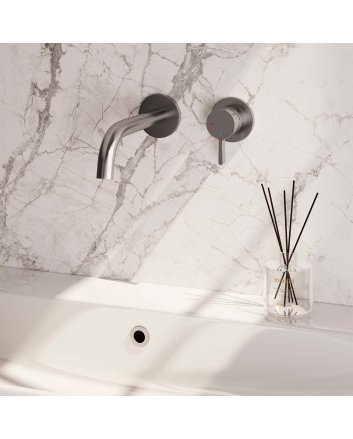 BRAUER Brushed Edition inbouw wastafelmengkraan met gebogen uitloop en rozetten model E1 RVS geborsteld PVD