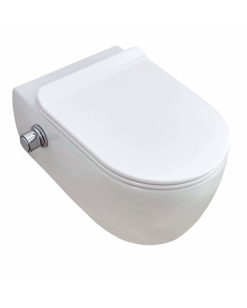 Sani DeLuxe Wandcloset easy flush rimfree standaard met Bidet 36x55x33 cm met slim flatline softclose zitting