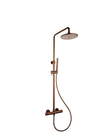 Sani DeLuxe Doucheset opbouw thermostatisch (in hoogte verstelbaar) rond Brons met geribbeld knop douchekop 30 cm