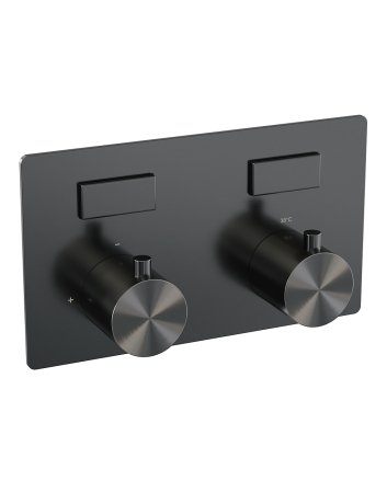BRAUER Gunmetal Edition thermostatische inbouw badkraan met drukknoppen SET 04 met uitloop en 3-standen handdouche en doucheslang en wandaansluitbocht gunmetal geborsteld PVD