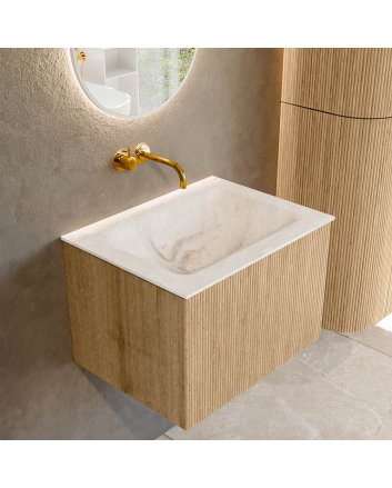 Mondiaz Kurve-Dlux 60cm badmeubel kleur Oak met 1 lade en 0 deuren. Wastafel Cloud Midden zonder kraangat Frappe.