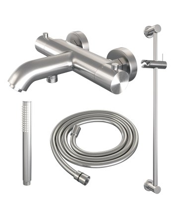 BRAUER Brushed Edition opbouw baddouche thermostaatkraan SET 01 met glijstang en staaf handdouche en doucheslang RVS geborsteld PVD