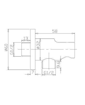 Wandaansluitbocht met handdouchehouder rond 1/2" chroom