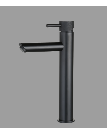 Sani DeLuxe Wastafelmengkraan opbouw hoog rond Mat Zwart met geribbeld knop