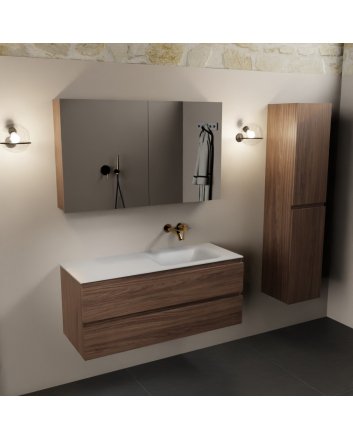 Mondiaz Aivy 120cm badmeubel Mocha, wastafel Talc solid surface rechts zonder kraangat met spiegelkast