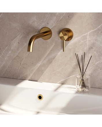 BRAUER Gold Edition inbouw wastafelmengkraan met gebogen uitloop en rozetten model A1 goud geborsteld PVD