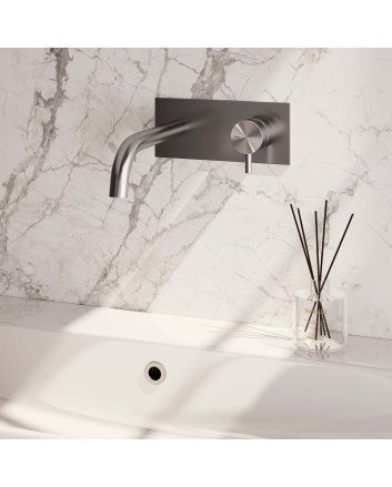 BRAUER Brushed Edition inbouw wastafelmengkraan met gebogen uitloop en afdekplaat model B1 RVS geborsteld PVD