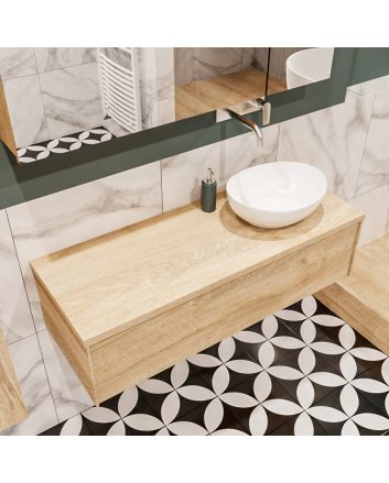 Mondiaz Lush 120 badmeubel washed oak 1 lades Barco rechts geen kraangat
