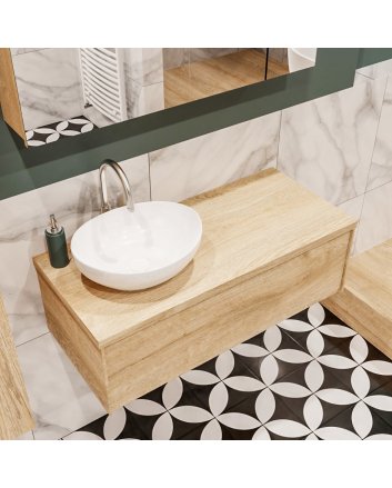 Mondiaz Lush 100 badmeubel washed oak 1 lades wastafel Barco links 1 kraangat