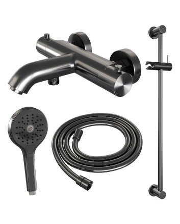 BRAUER Gunmetal Edition opbouw baddouche thermostaatkraan SET 02 met glijstang en 3-standen handdouche en doucheslang gunmetal geborsteld PVD