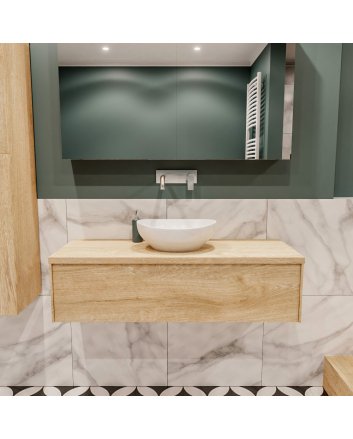 Mondiaz Lush 120 badmeubel washed oak 1 lades Barco midden geen kraangat