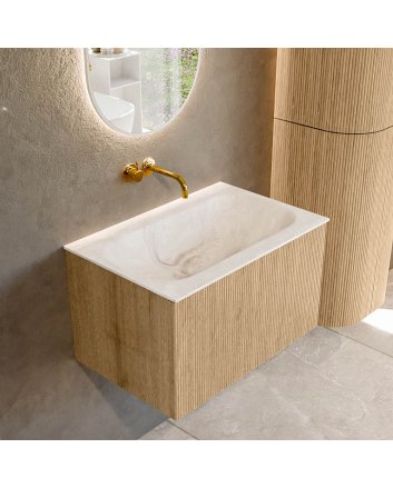 Mondiaz Kurve-Dlux 70cm badmeubel kleur Oak met 1 lade en 0 deuren. Wastafel Big small Midden zonder kraangat Frappe.