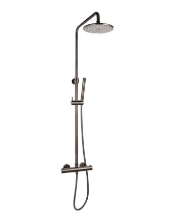 Sani DeLuxe Doucheset opbouw thermostatisch (in hoogte verstelbaar) rond Gun Metal douchekop 30 cm
