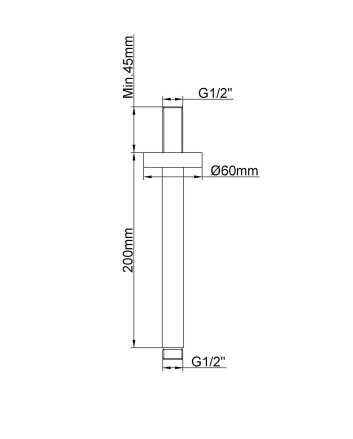 Caral douchearm met plafondbevestiging 20 cm geborsteld messing