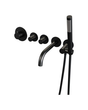 BRAUER Black Edition thermostatische inbouw badkraan SET 01 met uitloop en staaf handdouche en doucheslang en wandaansluitbocht mat zwart