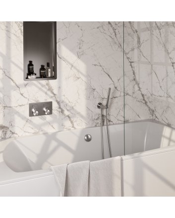 BRAUER Brushed Edition thermostatische inbouw badkraan met drukknoppen SET 03 met badvulcombinatie en staaf handdouche en doucheslang en wandaansluitbocht RVS geborsteld PVD