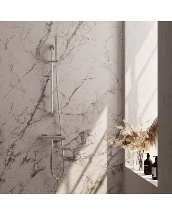 BRAUER Chrome Carving opbouw douche thermostaatkraan SET 01 met glijstang en staaf handdouche en doucheslang chroom