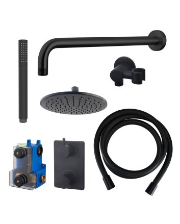Caral inbouwthermostaat compleet met hoofddouche 25 cm en staafhanddouche mat zwart