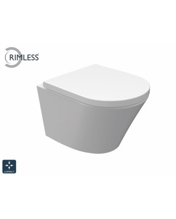 Vesta junior wandcloset rimless verkort met Vesta Junior toiletzitting softclose en quick release glans wit