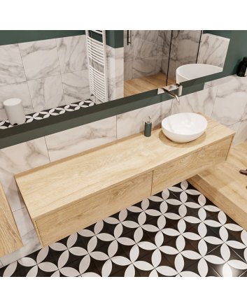 Mondiaz Lush 180 badmeubel washed oak 2 lades Barco rechts geen kraangat