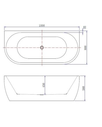Wall half vrijstaand ligbad 180 x 80 cm acryl mat wit met waste mat wit